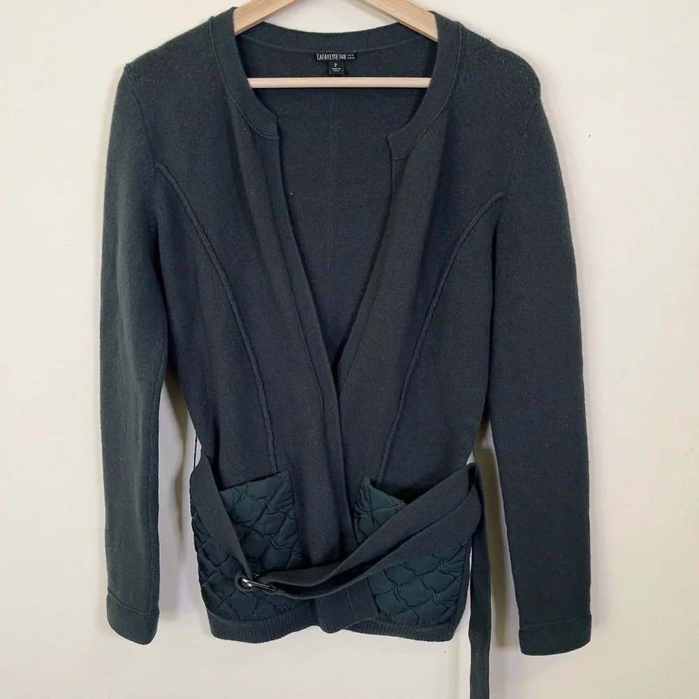 Lafayette 148 New York Dark Green Belted Cardigan